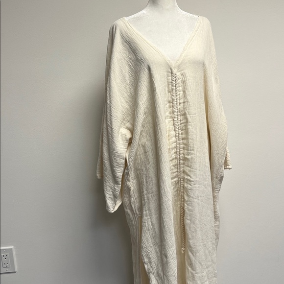 Free People x Jen’s Pirate Booty Folksong Kaftan Dress Cream Ruched V-Neck M/L - Picture 4 of 9